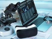Virtual reality equipment in the laboratory / Laptop with remote diagnostic medical equipment